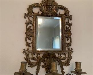 ANTIQUE MIRROR AND CANDLE HOLDER