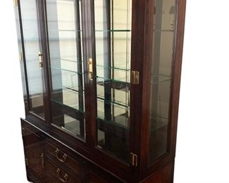 Lighted 2 Piece China Hutch  with Glass Shelves                       Manufactured by White Furniture Company.                          84” H 64”W  18”D
