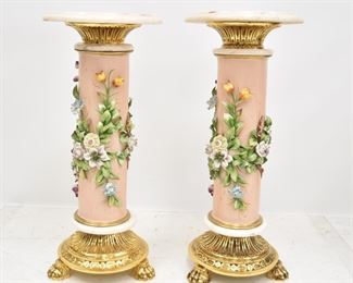 (Pr) CAPODIMONTE PORCELAIN & BRONZE PEDESTALS 
