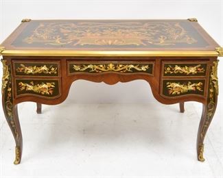 MARQUETRY INLAID BRONZE MOUNTED BUREAUPLAT DESK 