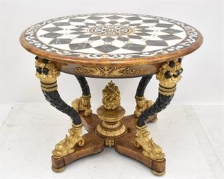 LARGE PIETRA DURA BRONZE MOUNTED SALON CENTER TABLE 
