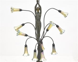 AFTER CHIPARUS BRONZE & ART GLASS LAMP 