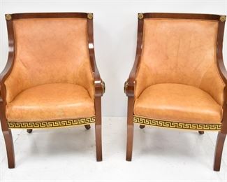 (Pr) EMPIRE STYLE LEATHER ARM CHAIRS 