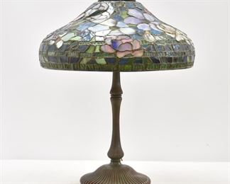 AFTER TIFFANY STUDIOS LEADED GLASS TABLE LAMP 