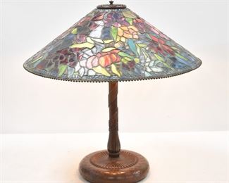 AFTER TIFFANY STUDIOS LEADED GLASS TABLE LAMP 