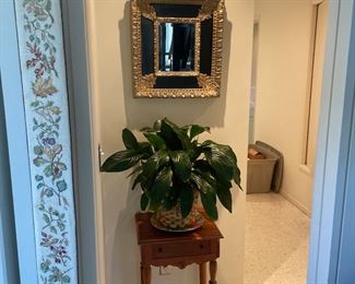 Antique plant stand w/ drawer, nice mirror & plant...