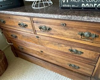 6 drawer antique buffet, granite top -- beautiful piece!