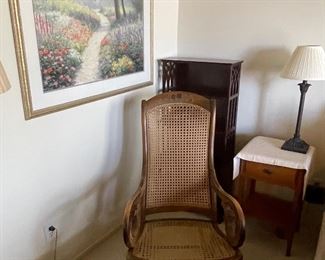 ANTIQUE ROCKER W/ WICKER BACK...