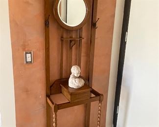 ANTIQUE HALLTREE W/ BEVELED MIRROR.