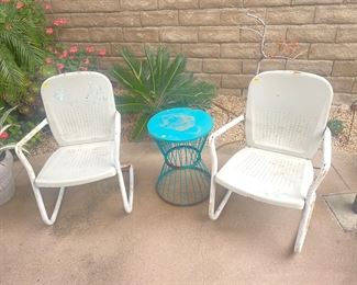 All original vintage white & teal metal patio furniture from the 60's!