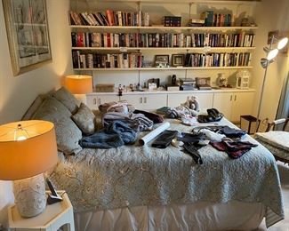Leather boots, shoes, misc. clothes, art & dozens of great books!