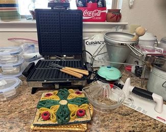 Waffle maker, Cuisinart electric cookie press, small griddle