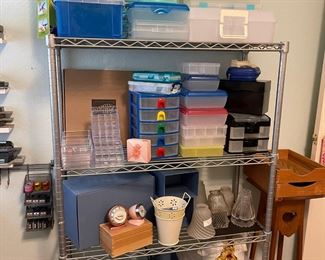 Lots of plastic storage and display pieces, glass lamp shades