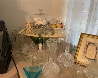Vintage vases, covered dishes, and Easter items