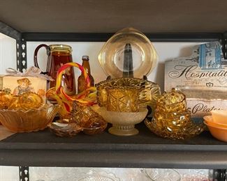 Vintage amber glass pieces, snack set