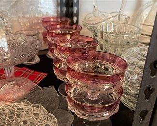 Red flashing dessert bowls, vintage glass