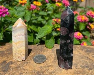 Garnet on right, Crazy Lace Agate on left