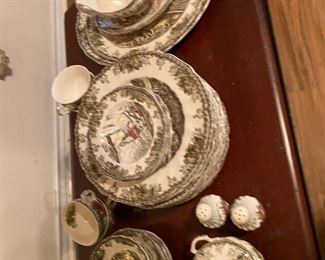 I think this is called “Franciscan” set of dishes… it’s rare to see an antique set of fancy dishes with brown as their main color…
