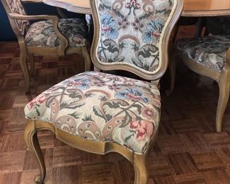 One of a set of 6 beautiful upholstered dining chairs