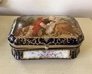 French Sèvres Style Painted Porcelain & Gilt Brass Box