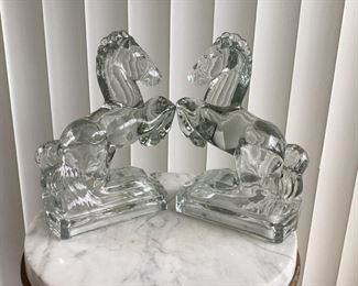 Vintage Glass Horse Bookends by L.E. Smith