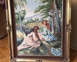 Very Large Framed Needlepoint Work of Renoir's Daughters
