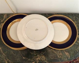 Set of Six Rosenthal Cobalt Blue and Gold Vintage Dinner Plates, Makers Mark