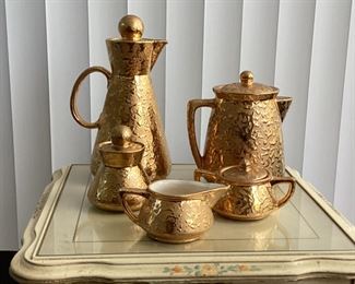 Vintage McCoy 24K Sunburst Gold Coffee Pot Sets, 1957 24K
