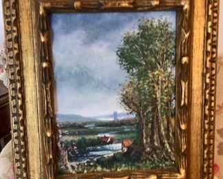 Large Vintage Ornate Gold Framed Oil Painting