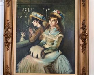 Jose Puyet “En El Casino” Vintage Oil  Giclee Painting, Signed