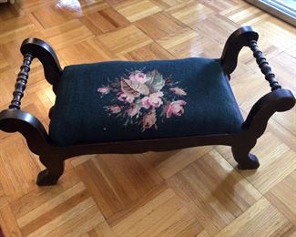 Vintage Floral Needlepoint Foot Stool