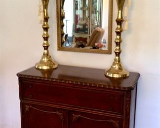 Tall, Heavy Pair of Brass Candle Holders with Flame Shaped Candles