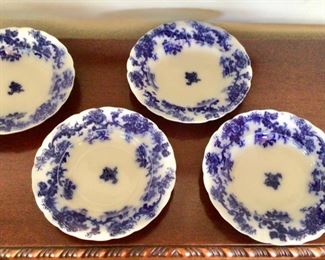 Antique English Porcelain Flow Blue  Dinner Plates