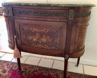 Vintage or Antique Marquetry Marble Top Commode
