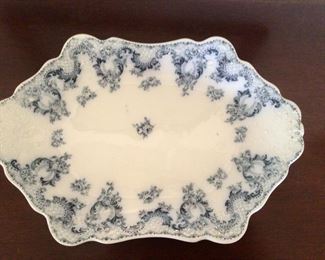 Antique English Blue & White Stoneware Serving Platter