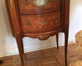 French Louis XV Style Marble Top Bombe Commode Nightstand or Side Table
