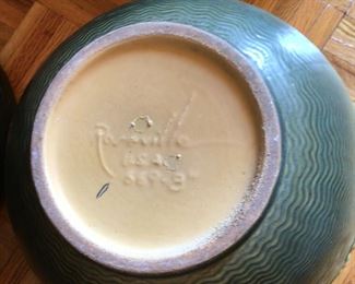 Roseville Freesia 1940s Vintage Art Pottery Green Jardinière And Pedestal