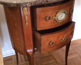 French Louis XV Style Marble Top Bombe Commode Nightstand or Side Table, Side View