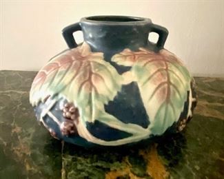Roseville Blackberry Vintage Art Pottery Green Ceramic Squat Vase