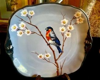 Vintage German Hand Painted Bird on a Branch Plate