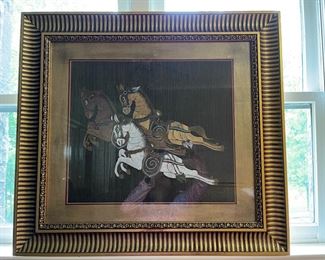 Vintage Triple horses hand painted on silk, imported from Bangkok 32"W x 29"H