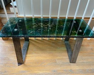 Tom Fuhrman Artisan Art Glass bench. 40" long x 16" wide