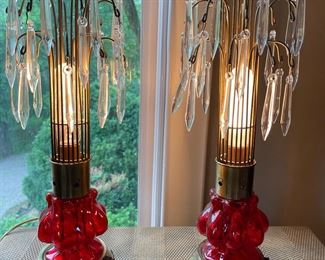 Vintage Hollywood Regency Waterfall with crystals table lamps