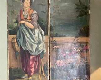 19th century hand painted screen Ca 1880