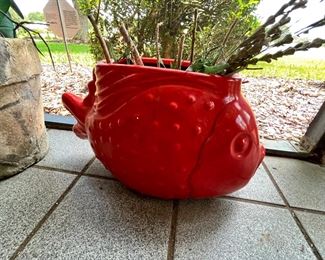 Red ceramic fish pot