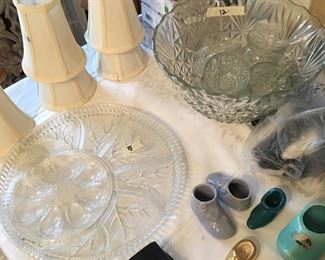 Lamp shades, platters, shoes