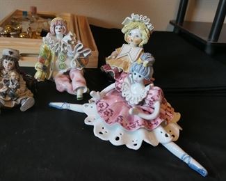 Italian ceramic doll and clown figures