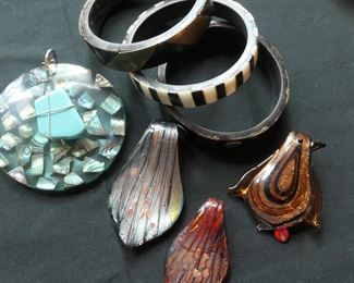 Horn and glass hand crafted pendants and bangles