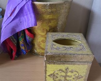 Venetian tissue cover and trash can with silk scarves