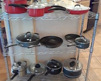Stainless steel shelving with pots and pans